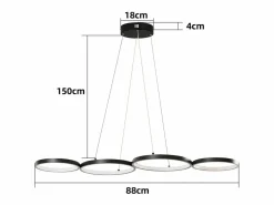 NETTLIFE Lámpara colgante LED en aluminio Diam.150 cm 54W Lámpara moderna Diseño 4 anillos Lámpara de mesa de regulable con suspensión