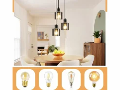 Sale NETTLIFE Lámpara Colgante Vidrio Diam.26cm E27 Sala de Estar 3 Bombillas Lámpara de Vintage Lámpara Industrial Regulable en Altura Negro