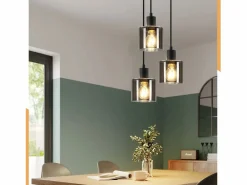 Sale NETTLIFE Lámpara Colgante Vidrio Diam.26cm E27 Sala de Estar 3 Bombillas Lámpara de Vintage Lámpara Industrial Regulable en Altura Negro