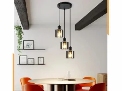 Sale NETTLIFE Lámpara Colgante Vidrio Diam.26cm E27 Sala de Estar 3 Bombillas Lámpara de Vintage Lámpara Industrial Regulable en Altura Negro