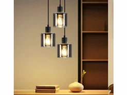 Sale NETTLIFE Lámpara Colgante Vidrio Diam.26cm E27 Sala de Estar 3 Bombillas Lámpara de Vintage Lámpara Industrial Regulable en Altura Negro