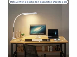 NETTLIFE Lámpara de escritorio LED regulable con abrazadera, color , 5 colores y 5 niveles de brillo, 11 W, protección ocular flexible.