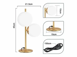 NETTLIFE lámpara de mesa / lámpara de cabecera moderna y industrial dorada, 2 bombillas con interruptor, diseño de metal y vidrio , E27.