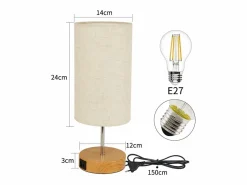 NETTLIFE Lámpara de mesa táctil regulable E27, lámpara de noche sala, pantalla en tela moderna.