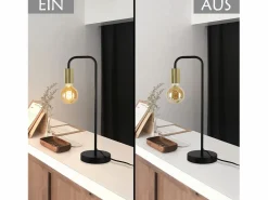 NETTLIFE Lámpara de Mesa Vintage Lámpara de Noche para - Lámpara de Mesa Industrial E27 de Oro Luz Nocturna para niños en el Dormitorio Negro