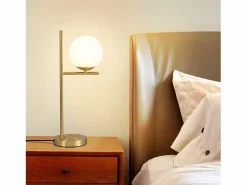 Online lámpara de mesita de noche moderna para sala de estar - casquillo industrial E27 de vidrio blanco con interruptor para dormitorio y oficina Lámpara De Mesa