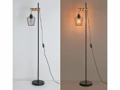 NETTLIFE Lámpara de pie de madera Lámpara de pie vintage: Lámpara de salón negra Lámpara de pie con casquillo E27 146 cm (sin bombilla)