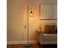 NETTLIFE Lámpara de pie de madera Lámpara de pie vintage: Lámpara de salón negra Lámpara de pie con casquillo E27 146 cm (sin bombilla)