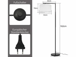 Online Lámpara de pie E27 Lámpara de pie interruptor de pie 166cm pantalla de tela de diseño máx. 40W - sin bombilla Lámpara De Pie