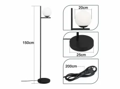Best NETTLIFE Lámpara de Pie Industrial - Moderna Negra con Interruptor de Pie Diseño de Metal Lámpara de Pie de Vidrio E27 Vintage Cable de 2M Blanco