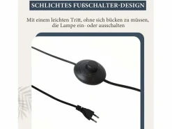 Lámpara de Pie Industrial Dorada con Interruptor de Pie, Diseño de Metal de Vidrio , Lámpara de Pie Vintage E27, Cable de 2 Metros Lámpara De Pie
