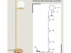Lámpara de Pie Industrial Dorada con Interruptor de Pie, Diseño de Metal de Vidrio , Lámpara de Pie Vintage E27, Cable de 2 Metros Lámpara De Pie