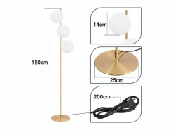 NETTLIFE Lámpara de pie moderna -para sala de estar E27 Lámpara de 3 llamas con diseño dorado de pie industrial de vidrio y metal