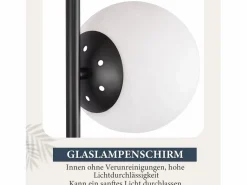 NETTLIFE Lámpara de pie negra -moderna para sala de estar de 3 luces con interruptor de pie industrial vintage de vidrio con diseño de metal E27
