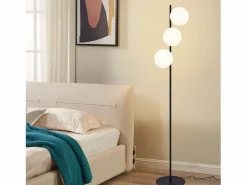 NETTLIFE Lámpara de pie negra -moderna para sala de estar de 3 luces con interruptor de pie industrial vintage de vidrio con diseño de metal E27