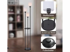 NETTLIFE Lámpara de pie salón E27 vintage blanca 3 lámparas pantalla de tela interruptor de pie