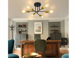 Clearance NETTLIFE Lámpara de Techo Lámpara Vintage 6 Bombillas E27 Lámpara Industrial Dormitorio Lámpara Retro para Sala de Estar Hotel Cafetería Negro