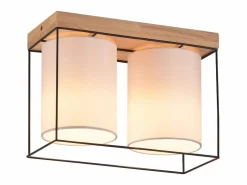 Online Lámpara de techo dormitorio vintage plafón 2 bombillas E14 madera con estilo industrial retro Plafón