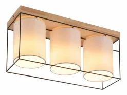 Discount NETTLIFE Lámpara de techo para salón, de madera, 3 bombillas E14, estilo vintage con toques retro industrial. Negro