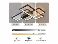 New NETTLIFE . Lámpara de techo LED regulable: lámpara de techo de 65 cm de largo, color , lámpara para salón de 65 W, moderna, Negro