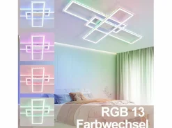 Best NETTLIFE , Lámpara de techo LED para salón, RGB, cambio de color, regulable en intensidad con control remoto, para habitación, lámpara moderna de 50W. Blanco