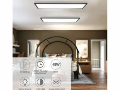 Sale NETTLIFE Lámpara de Techo LED 120x30CM 48W Panel Regulable con Control Remoto para Sala de Estar Moderna Oficina Cocina Pasillo Negro