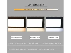Sale NETTLIFE Lámpara de Techo LED 120x30CM 48W Panel Regulable con Control Remoto para Sala de Estar Moderna Oficina Cocina Pasillo Negro