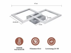 Sale Lámpara de techo LED cuadrada plateada moderna para dormitorio, 24 W, metal, 3000 K, blanco cálido para pasillo Plafón