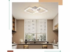 Sale Lámpara de techo LED cuadrada plateada moderna para dormitorio, 24 W, metal, 3000 K, blanco cálido para pasillo Plafón