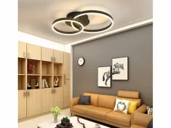 Online NETTLIFE , lámpara de techo LED regulable, iluminación de techo para el salón, lámpara para el dormitorio 46W, 2 anillos Negro