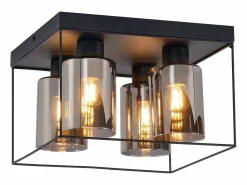Best Lámpara de techo para salón, cristal, 4 bombillas, E27, estilo industrial vintage, metal, , retro Plafón