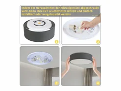 NETTLIFE Lámpara de Techo Redonda Moderna E27 38CM 2 Bombillas Máx.25W con Pantalla de Tela Lámpara de Dormitorio para Salón Pasillo