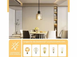 NETTLIFE Mesa de comedor suspendida, lámpara colgante vintage, colgante E27, colgante negro, 1 bombilla retro industrial.