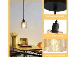 NETTLIFE Mesa de comedor suspendida, lámpara colgante vintage, colgante E27, colgante negro, 1 bombilla retro industrial.