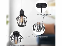 Discount NETTLIFE Mesa de comedor suspendida, suspensión negra, soporte E27, 1 llama, metal. Negro