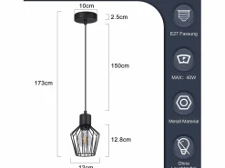 Discount NETTLIFE Mesa de comedor suspendida, suspensión negra, soporte E27, 1 llama, metal. Negro