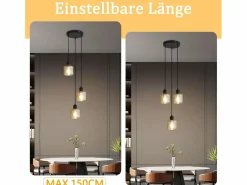 Best NETTLIFE Mesa de comedor suspendida. Lámpara colgante vintage con 3 bombillas. Lámpara de mesa de comedor suspendida, E27, metal negro, retro industrial. Dorado