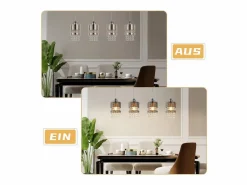 Sale NETTLIFE Mesa de comedor suspendida moderna de cristal, con 4 lámparas E27 suspendidas, 150 cm, altura regulable. Plateado