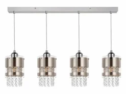 Sale NETTLIFE Mesa de comedor suspendida moderna de cristal, con 4 lámparas E27 suspendidas, 150 cm, altura regulable. Plateado