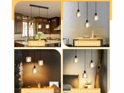Sale Mesa suspension para comer, lámpara colgante vintage, 3 bombillas colgantes E27, metal negro, retro industrial. Lámpara Suspendida