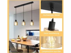 Sale Mesa suspension para comer, lámpara colgante vintage, 3 bombillas colgantes E27, metal negro, retro industrial. Lámpara Suspendida