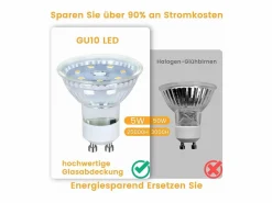 NETTLIFE Pack 10 bombillas LED GU10 5W, cálido, sustituye 50W, ahorro energético, 3000K, ángulo 110°, reflector fijo.