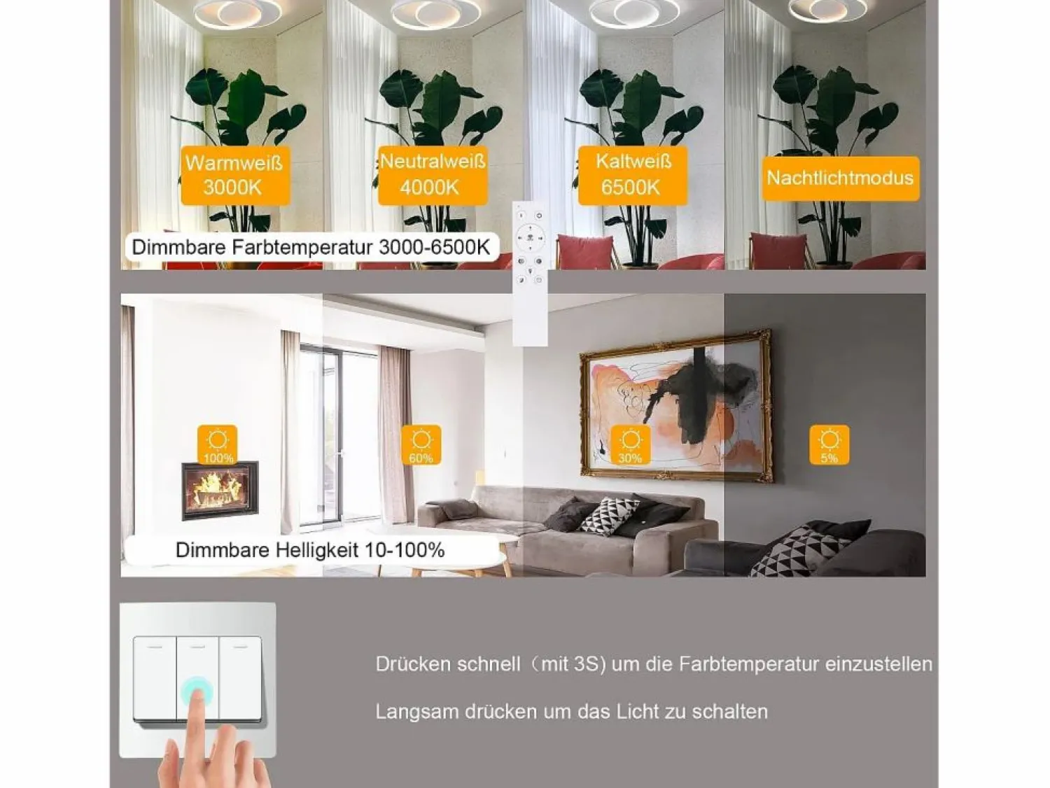 Outlet Plafón LED Ajustable con Telécontrol, Blanco. Plafón de 35W, Moderno, Plano y Redondo, de 41 cm de Diámetro. Plafón