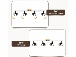 Plafón LED de 4 llama - Plafón GU10 Foco giratorio Aplique de madera Foco de pared para salón dormitorio Sin bombilla Plafón