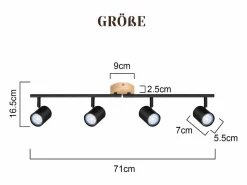 Plafón LED de 4 llama - Plafón GU10 Foco giratorio Aplique de madera Foco de pared para salón dormitorio Sin bombilla Plafón