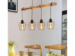New NETTLIFE Suspensión retro, lámpara de suspensión vintage de madera industrial negra E27. Marru00f3n