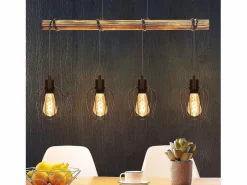 New NETTLIFE Suspensión retro, lámpara de suspensión vintage de madera industrial negra E27. Marru00f3n
