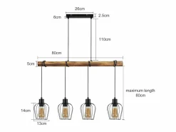 New NETTLIFE Suspensión retro, lámpara de suspensión vintage de madera industrial negra E27. Marru00f3n