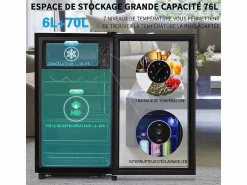 DripeX Nevera de 76L con congelador y cajón para verduras - Clase E - con LED y puerta de vidrio - 42dB - temperatura ajustable - 43.5x40x71.6cm