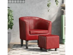 Garden Furniture Nykøbing Mors Sillón diseño de cubo con reposapiés cuero sintético rojo tinto